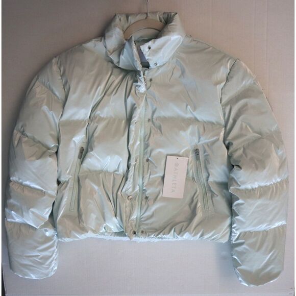 Athleta 480075 Women's Sz L Glacier Blue Summit Cropped Shine Puffer Jacket - Picture 9 of 11